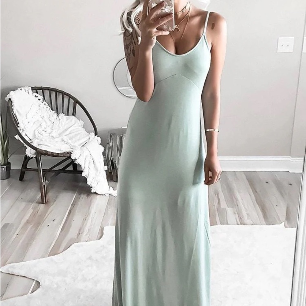 Contemporary sage green maxi dress